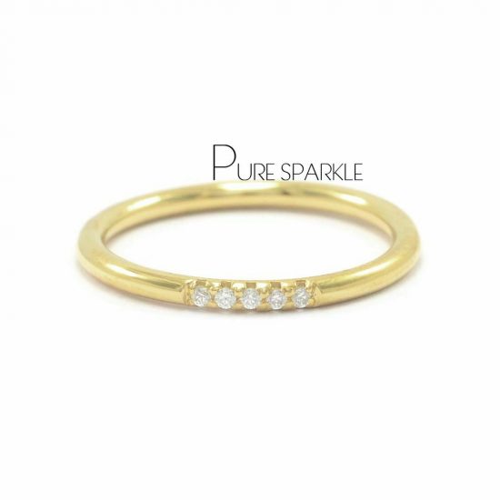 18K Gold 0.07 Ct. Diamond Wedding Band Ring Fine Jewelry Size- 3 to 8 US