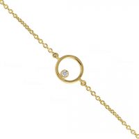 14K Gold 0.03 Ct. Diamond 10 mm Open Circle Chain Bracelet Fine Jewelry