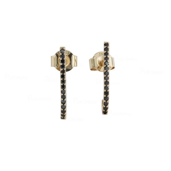 14K Gold 0.20 Ct. Black Diamond 16 mm Suspender J Hook Fine Earrings