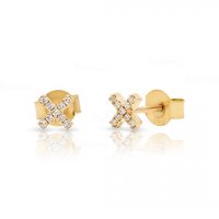 14K Gold 0.09 Ct. Diamond X Alphabet Stud Earrings Fine Jewelry