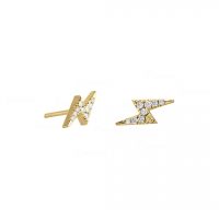 14K Gold 0.10 Ct. Diamond Mini Lightning Bolt Stud Earrings Fine Jewelry