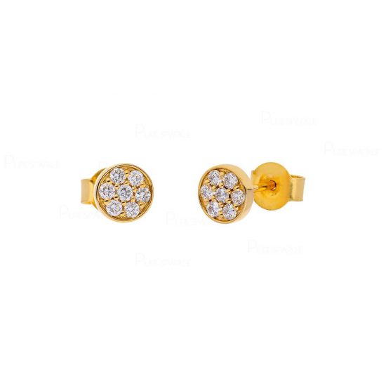 14K Gold 0.24 Ct. Diamond Round Disc Minimalist Earrings Fine Jewelry