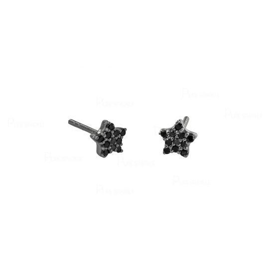 14K Black Gold 0.10 Ct. Black Diamond Star Studs Earrings Fine Jewelry