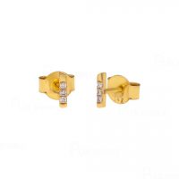 14K Gold 0.04 Ct. Diamond 6 mm Round Bar Studs Earrings Fine Jewelry