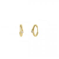 14K Gold 0.06 Ct. Diamond 12 mm Hoop Earrings Handmade Fine Jewelry