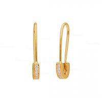 14K Gold 0.10 Ct. Diamond 18.5 mm Safety Pin Earrings Fine Jewelry