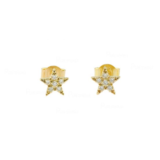 14K Gold 0.12 Ct. Diamond Star Shape Stud Earrings Fine Jewelry