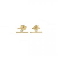 14K Gold 0.05 Ct. Diamond Double Round Bar Stud Earrings Fine Jewelry