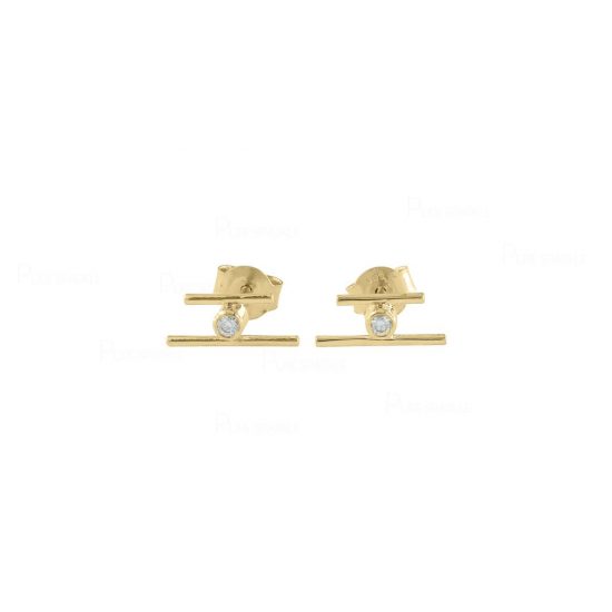14K Gold 0.05 Ct. Diamond Double Round Bar Stud Earrings Fine Jewelry