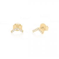 14K Gold 0.07 Ct. Diamond Half Honeycomb Studs Earrings Fine Jewelry