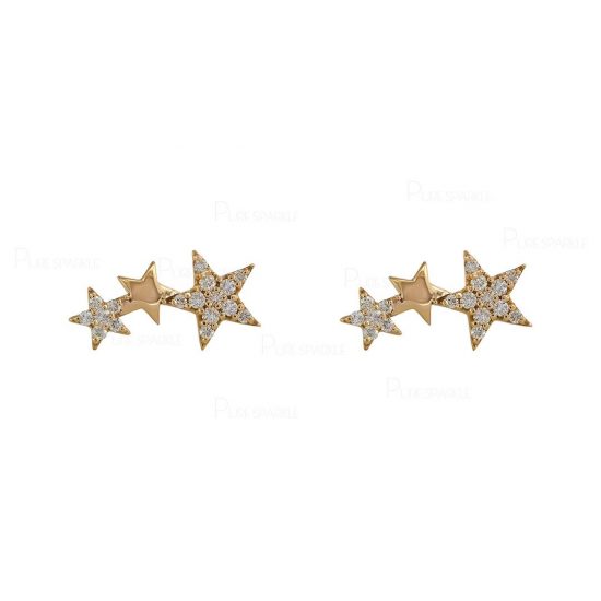 14K Gold 0.18 Ct. Diamond Three Star Ear Climbers Earrings Fine Jewelry