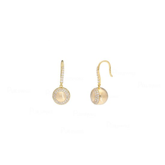 14K Gold 0.50 Ct. Diamond Bell Drop Unique Hook Earrings Fine Jewelry