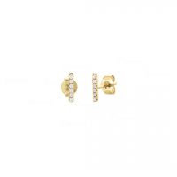 14K Gold 0.12 Ct. Diamond 9 mm Mini Bar Studs Earrings Fine Jewelry