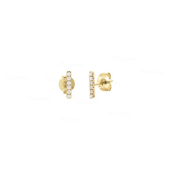 14K Gold 0.12 Ct. Diamond 9 mm Mini Bar Studs Earrings Fine Jewelry