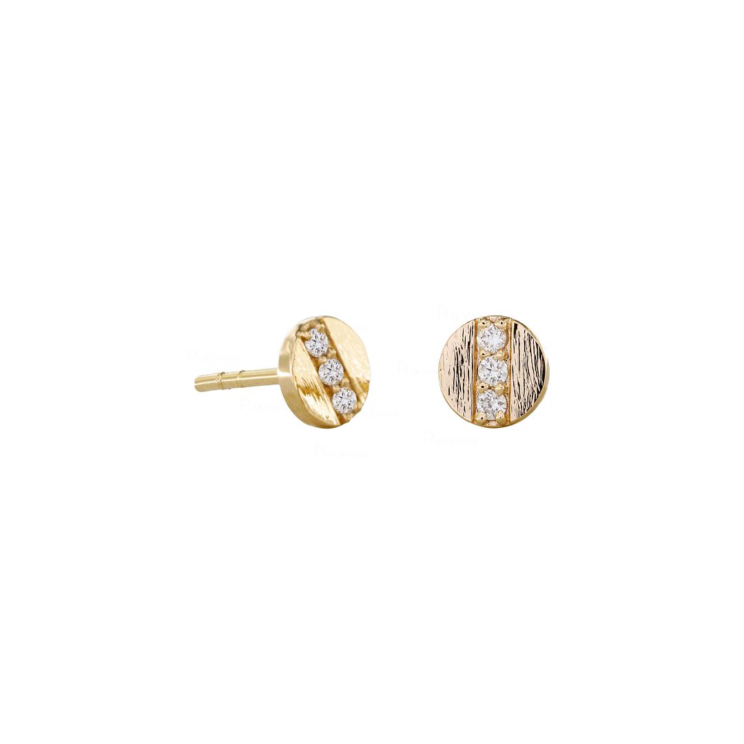 14K Gold 0.09 Ct. Diamond Minimalist Disc Studs Earrings Fine Jewelry