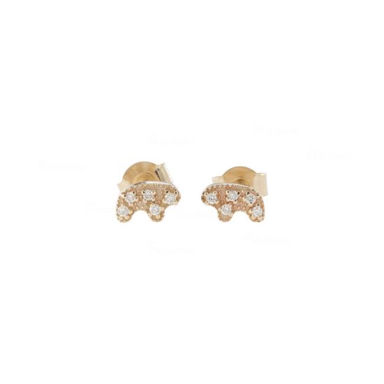 14K Gold 0.09 Ct. Diamond Bear Shape Studs Earrings Fine Jewelry