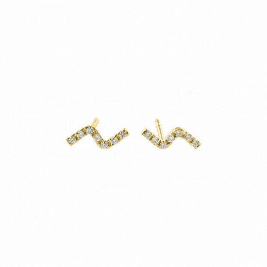 14K Gold 0.13 Ct. Diamond Wave Shape Studs Earrings Fine Jewelry