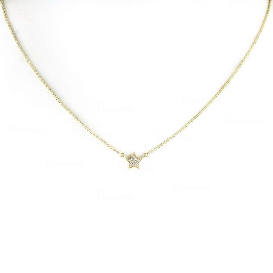 14K Gold 0.07 Ct. Diamond Star Charm Pendant Necklace Fine Jewelry