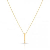 14K Gold 0.03 Ct. Diamond Minimalist Bar Pendant Necklace Fine Jewelry