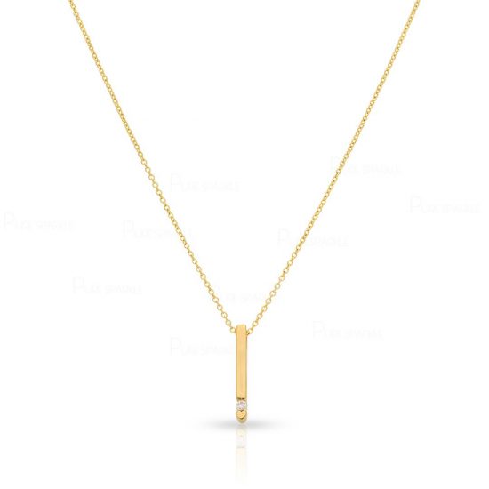 14K Gold 0.03 Ct. Diamond Minimalist Bar Pendant Necklace Fine Jewelry