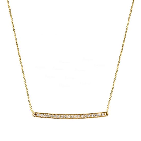 14K Gold 0.20 Ct. Diamond Horizontal Bar Pendant Necklace Fine Jewelry