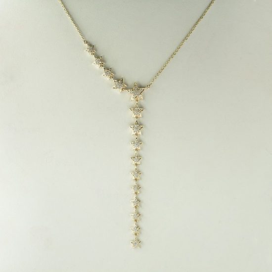 14K Gold 0.63 Ct. Diamond Multi Star Charm Drop Lariat Necklace Jewelry