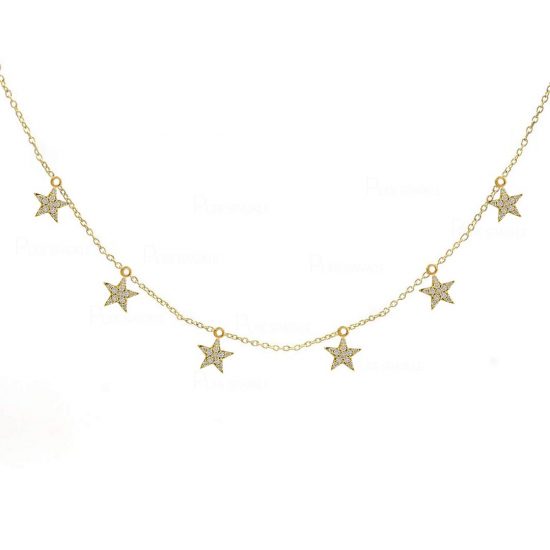14K Gold 0.30 Ct. Diamond Five Star Charm Pendant Necklace Fine Jewelry