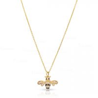 14K Gold 0.16 Ct. White-Black Diamond Bee Charm Necklace Fine Jewelry