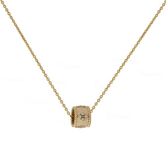 14K Gold 0.18 Ct. Diamond Unique Beaded Charm Necklace Fine Jewelry