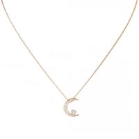 14K Gold 0.25Ct. Diamond Crescent Moon Heart Charm Necklace Fine Jewelry
