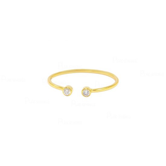 14K Gold 0.06 Ct. Diamond Open Cuff Ring Fine Jewelry Size - 3 to 8 US