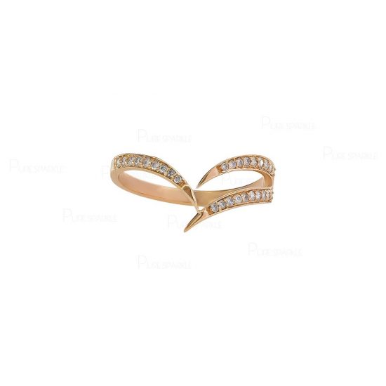 14K Gold 0.18 Ct. Diamond Chevron Design Open Ring Fine Jewelry