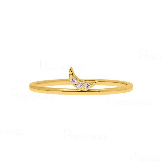 14K Gold 0.03 Ct. Diamond Crescent Moon Ring Fine Jewelry Size-3 to 8 US