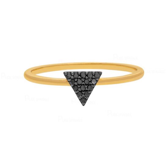 14K Gold 0.08 Ct. Black Diamond Triangle Design Ring Fine Jewelry