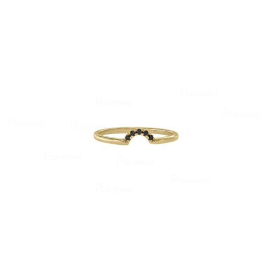 14K Gold 0.05 Ct. Black Diamond Arc Design Minimalist Ring Fine Jewelry