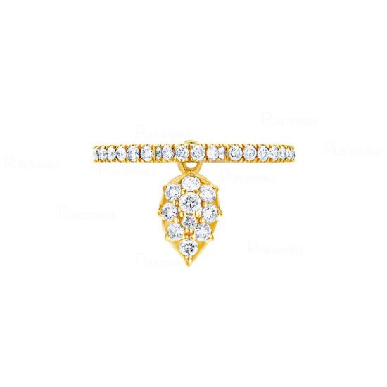 14K Gold 0.22Ct. Diamond Pear Charm Half Eternity Band Ring Fine Jewelry