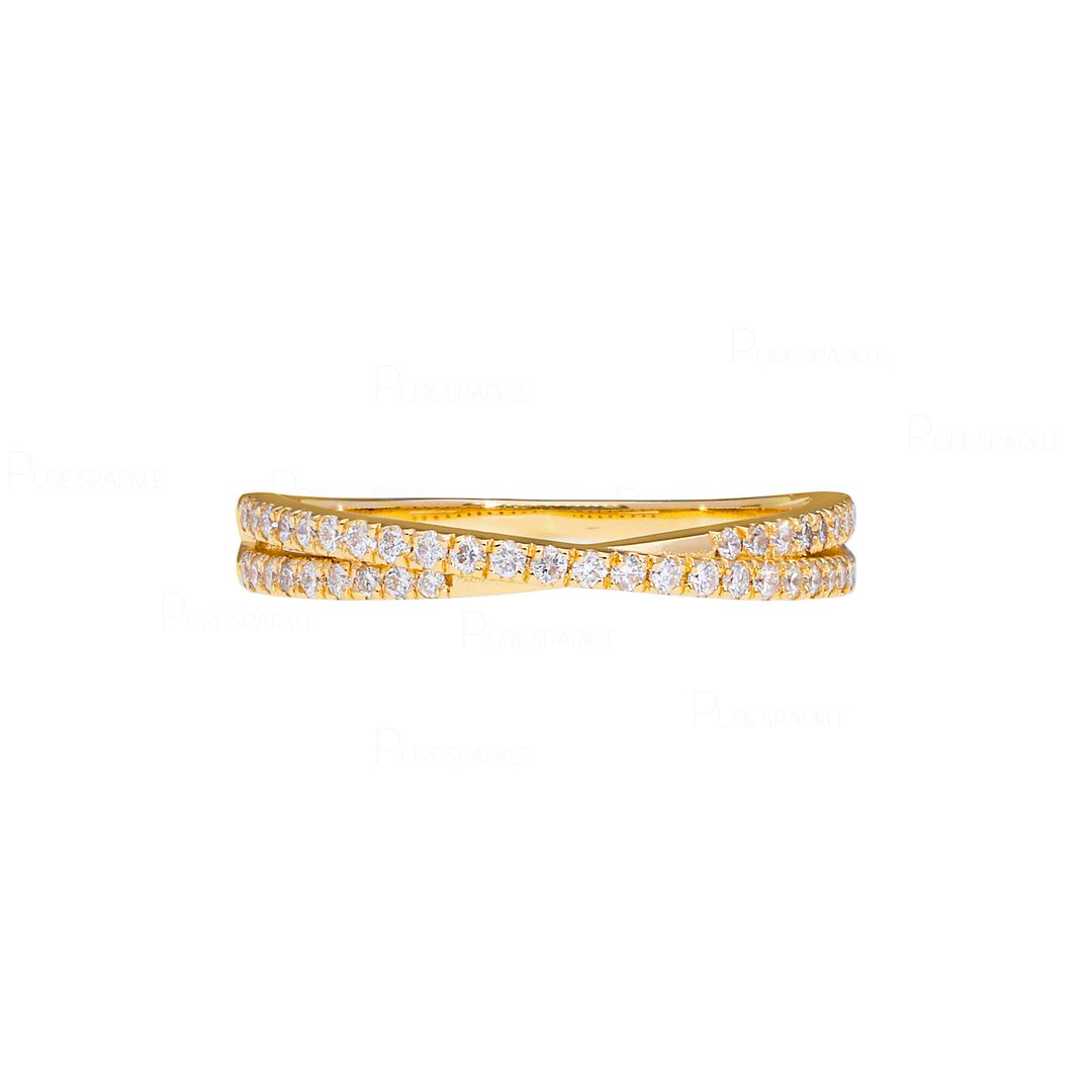14K Gold 0.20 Ct. Diamond Eternity Cross Wedding Band Ring Fine Jewelry