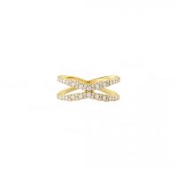 14K Gold 0.50 Ct. Diamond Two Cross Half Eternity Band Ring Fine Jewelry