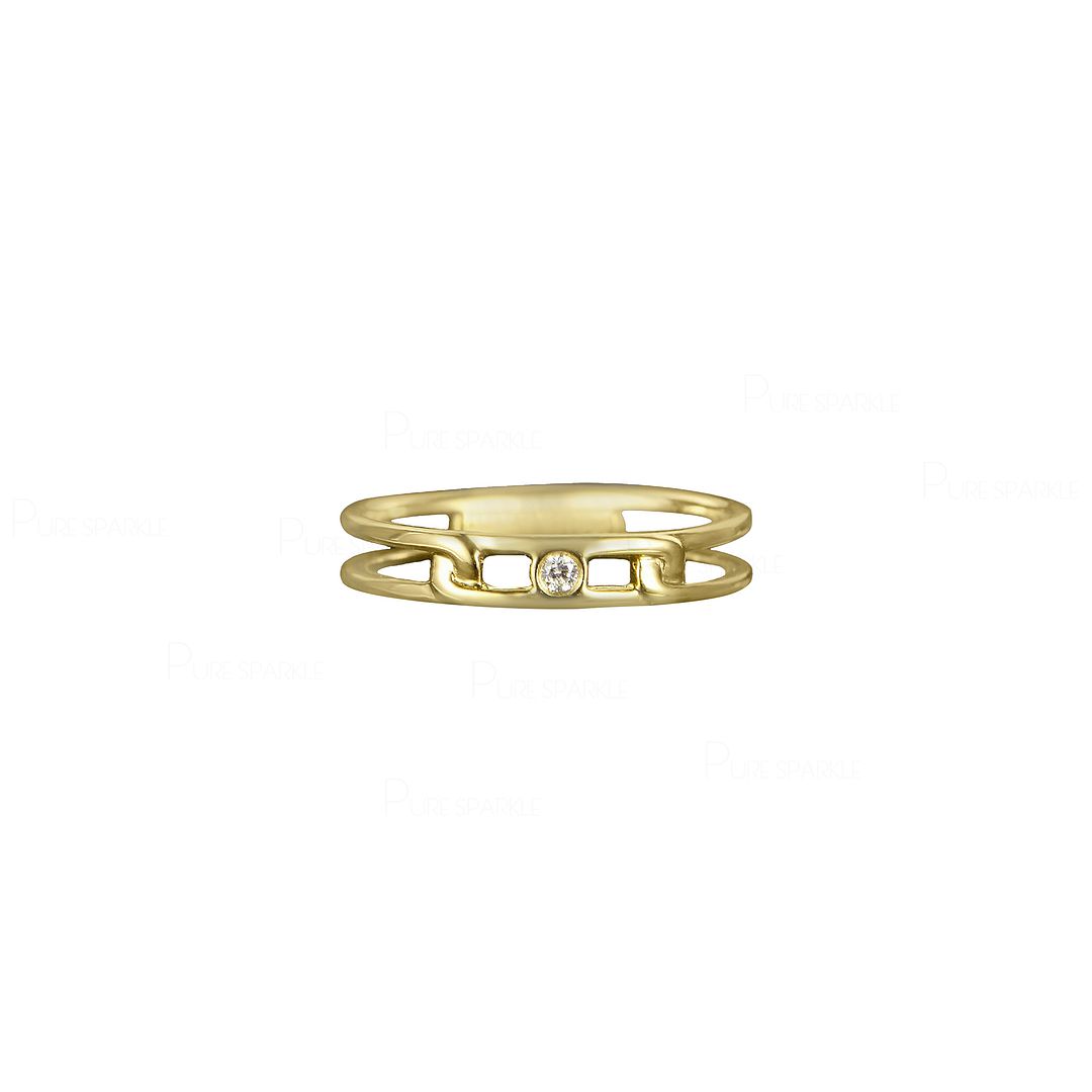 14K Gold 0.03 Ct. Diamond Unique Delicate Double Band Ring Fine Jewelry