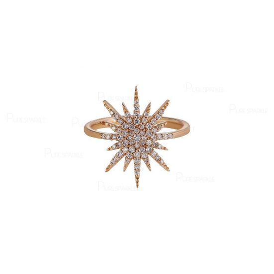 14K Gold 0.50 Ct. Diamond Starburst Ring Handmade Christmas Gift Jewelry