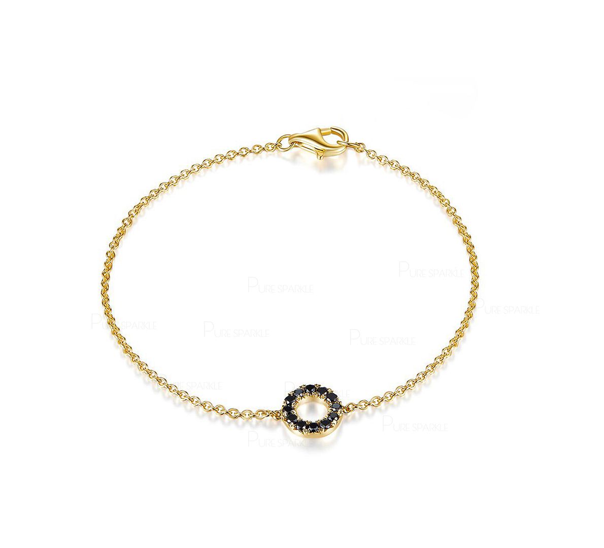 14K Gold 0.25 Ct. Black Diamond Open Circle Charm Bracelet Fine Jewelry