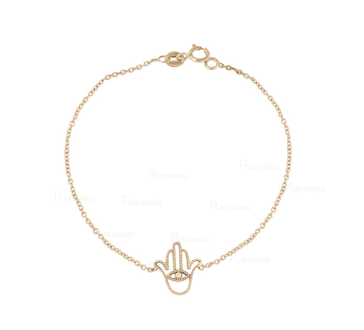 14K Gold 0.02 Ct. Diamond Beaded Hamsa Charm Bracelet Fine Jewelry