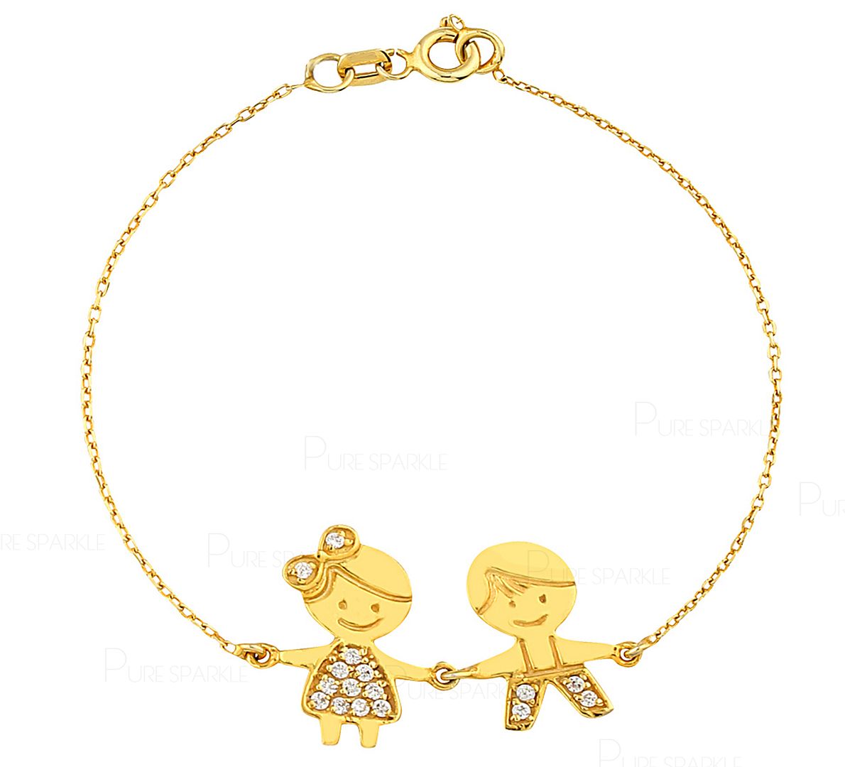 14K Gold 0.10 Ct. Diamond Dainty Baby Boy Girl Charm Minimalist Bracelet