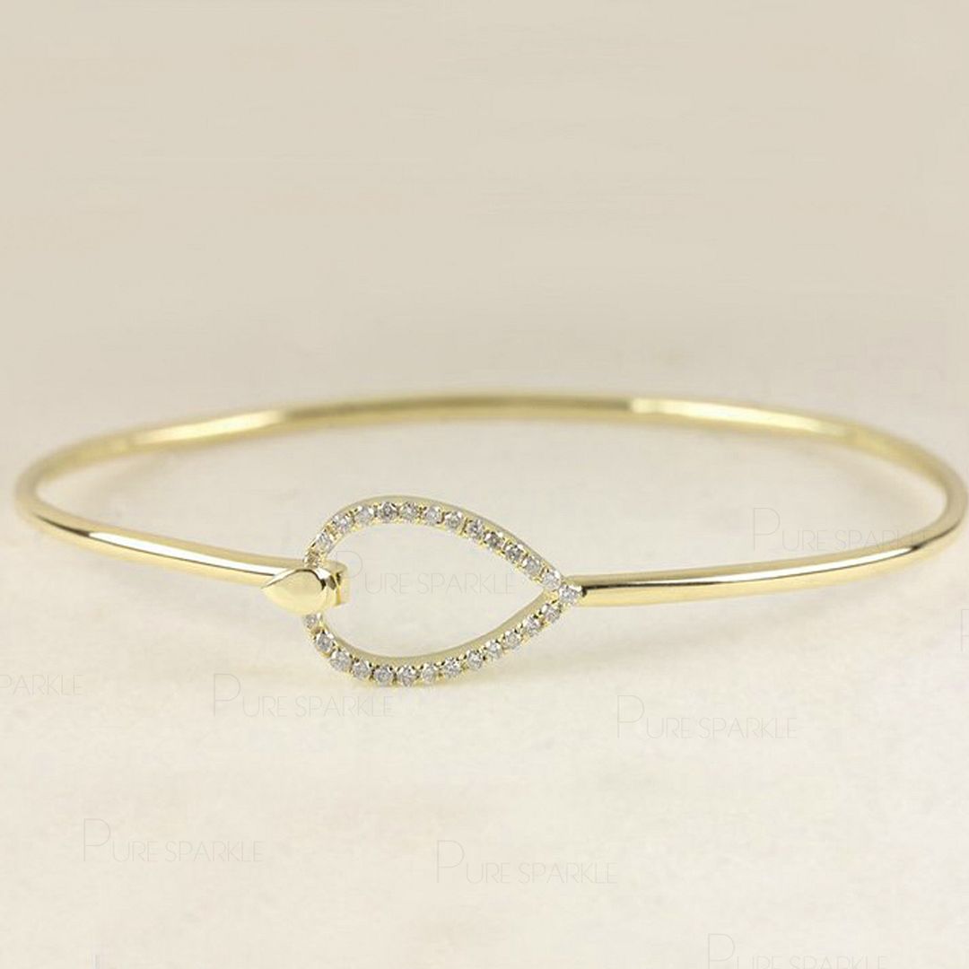 14K Gold 0.17 Ct. Diamond Bangle Bracelet Fine Jewelry Gift For Her