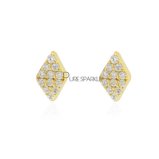 14K Gold 0.12 Ct. Diamond Rhombus Shape Tiny Studs Earrings Fine Jewelry