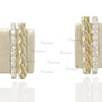 18K Yellow Gold 0.06 Ct. Diamond Braided and Bar Solid Plate Earring