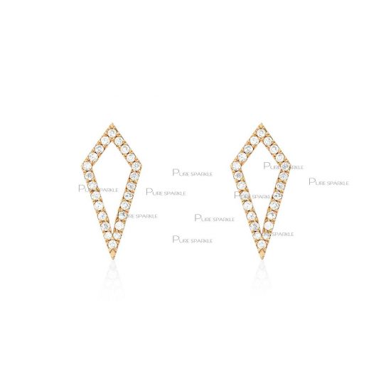 14K Gold 0.15 Ct. Diamond Rhombus Shape Geometrical Earring Fine Jewelry
