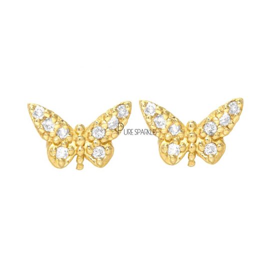 14K Gold 0.11 Ct. Diamond Butterfly Studs Earrings Fine Jewelry