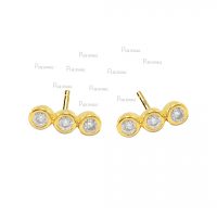 14K Gold 0.09 Ct. Three Diamond 6 mm Round Stud Earrings Fine Jewelry