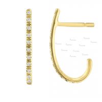 14K Gold 0.18 Ct. Diamond 18 mm Long Stick Hoop Earrings Fine Jewelry
